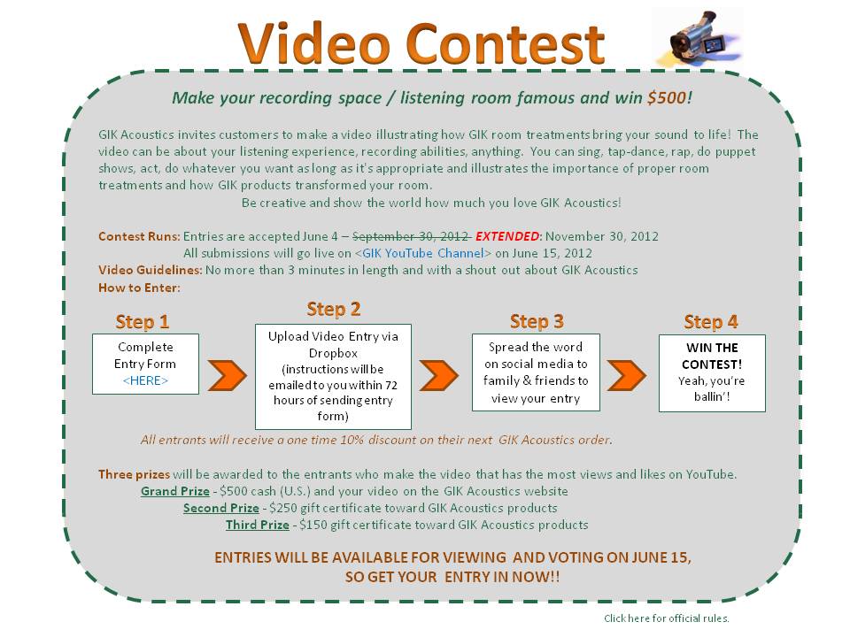 Permalink to: GIK Acoustics Extends Video Contest GIK Acoustics Video Contest Extended