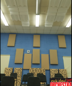 Rock Island Orchestra using GIK Acoustics Monster Bass Traps, Alpha Series Freestanding Bass Traps and GridFusors on the ceiling for diffusion