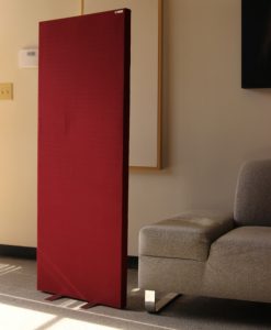 freestand acoustic panel in room with couch