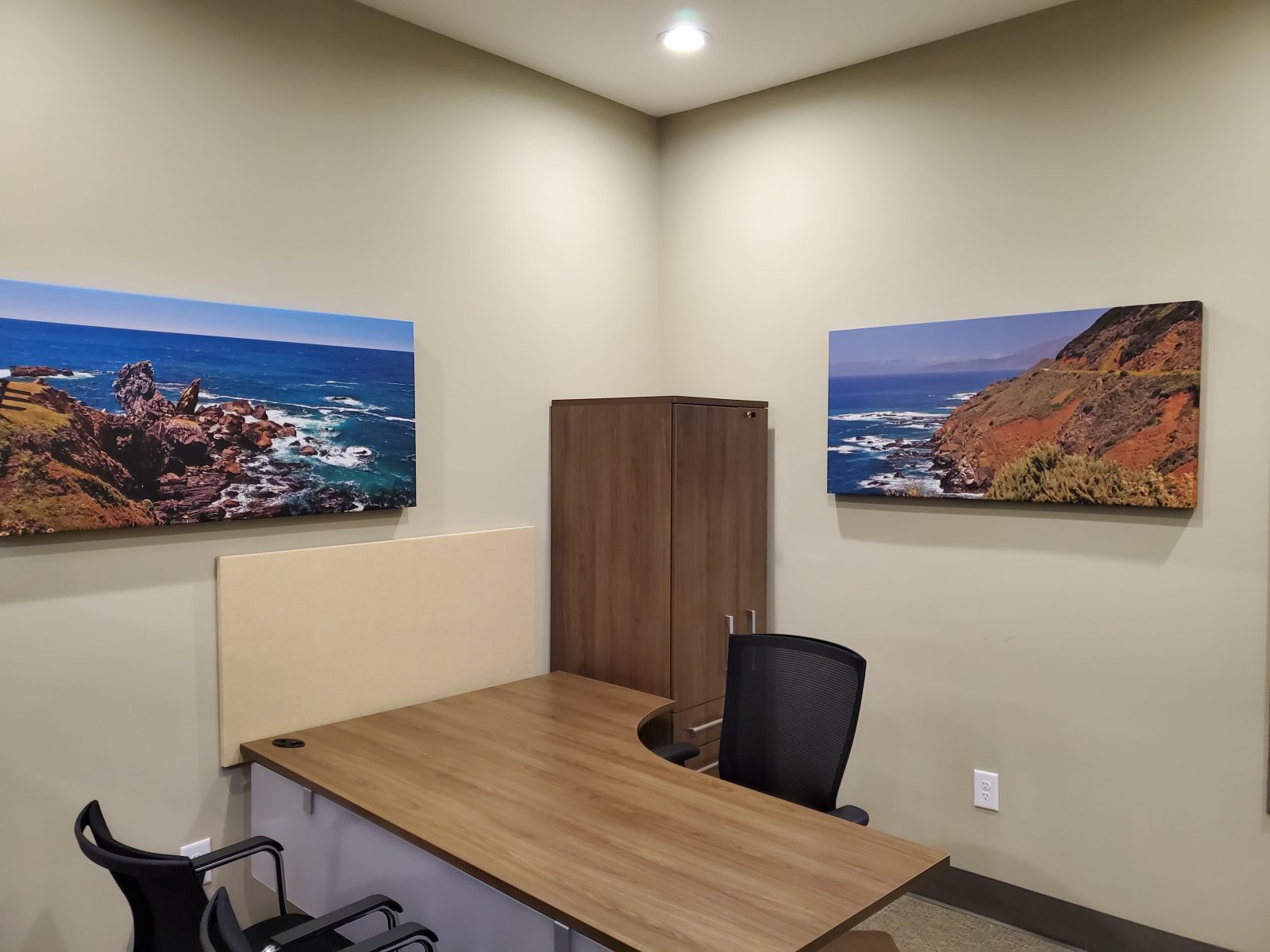 Acoustic Art Panels in office with landscape images of cliffs
