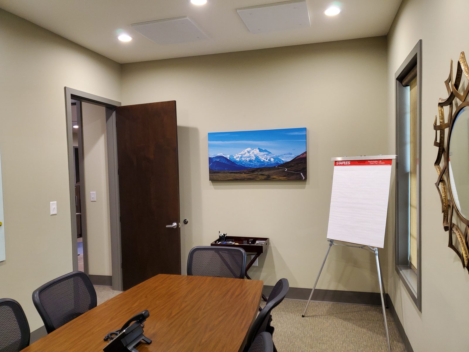Acoustic Art Panels in office with landscape image of an epic mountain