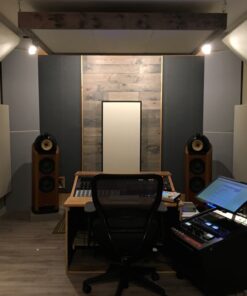 Bass Traps Tri Traps and hanging cloud panels by GIK Acoustics in Sun Room Audio Mastering Studio straight on