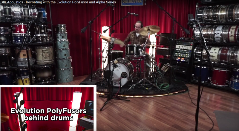 GIK Acoustics Drum Sessions recording with PolyFusor combination absorber diffusor panels