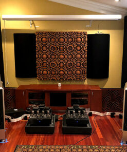 GIK Acoustics Gotham Diffusers on wall with bass traps and tritraps in corner bass traps