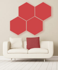 GIK Acoustics Red Hexagon Acoustic Panels 2x2 decorative sound absorbing panels with couch