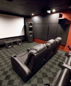 Home Theater acoustic treatments GIK Acoustics 242 acoustic panels 244 bass traps Monster Bass Traps tri traps and soffits full view