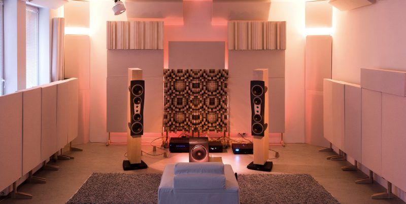 Zalan Schuster Showroom Listening Room with GIK Acoustics Gotham Diffusors and acoustic panels
